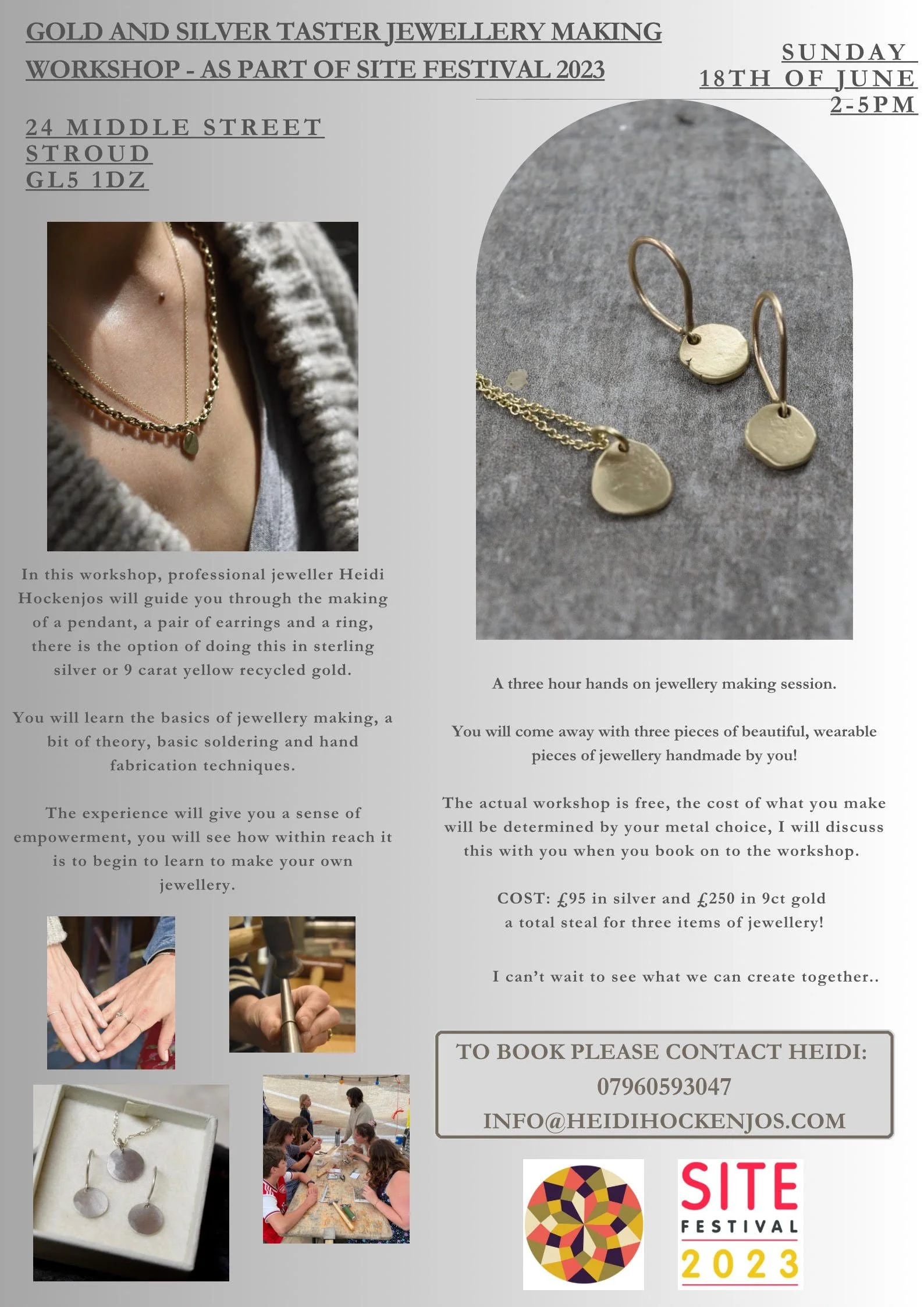 Gold and silver beginners jewellery making course Site Festival